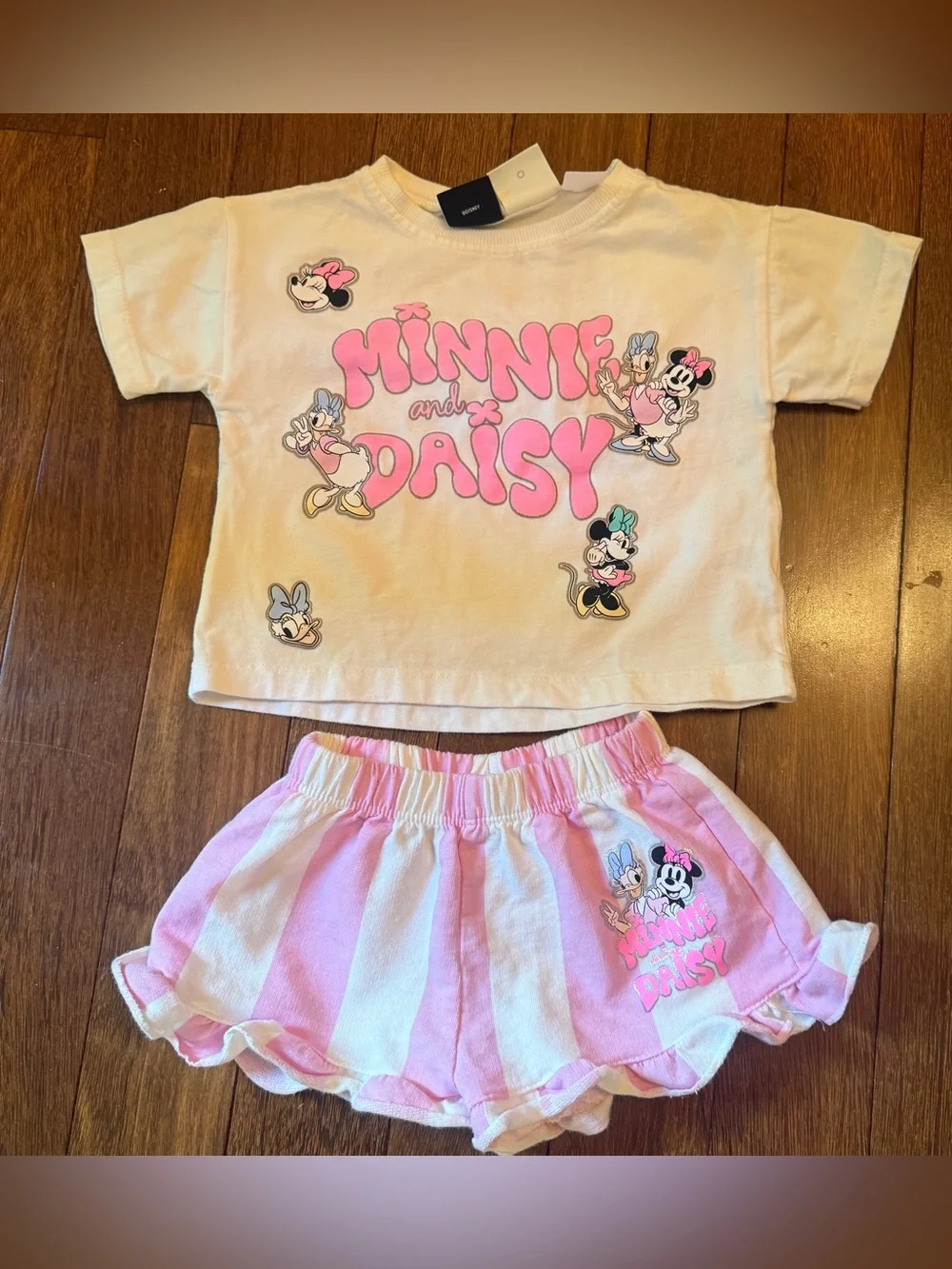 Zara Minnie & Daisy Pink Graphic Tee and Striped Shorts Set Size 1.5 yrs
